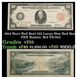 1914 $10 Large Size Red Seal FRN Rare Red Seal Bos