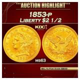 1853-p Gold Liberty Quarter Eagle $2 1/2 ms63 SEGS