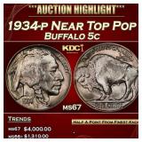1934-p Buffalo Nickel Near Top Pop 5c ms67 SEGS
