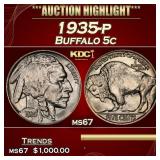 1935-p Buffalo Nickel 5c ms67 SEGS