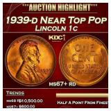 1939-d Lincoln Cent Near Top Pop 1c ms67+ rd SEGS