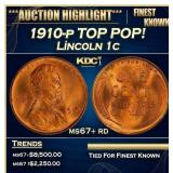 1910-p Lincoln Cent TOP POP! 1c ms67+ rd SEGS