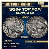 1936-p Buffalo Nickel TOP POP! 5c ms68+ SEGS