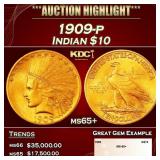1909-p Gold Indian Eagle $10 ms65+ SEGS