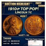 1910-p Lincoln Cent TOP POP! 1c ms67+ rd SEGS