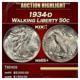 1934-d Walking Liberty Half Dollar 50c ms65+ SEGS