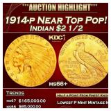 1914-p Gold Indian Quarter Eagle Near Top Pop! $2