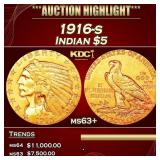 1916-s Gold Indian Half Eagle $5 ms63+ USCG