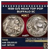 1938-d/s Buffalo Nickel Near Top Pop 5c ms67+ SEGS