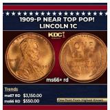 1909-p Lincoln Cent Near Top Pop! 1c ms66+ rd SEGS