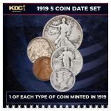 1919 5 Coin Date Set, 1 Of Each Type Of Coin Minte