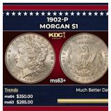 1902-p Morgan Dollar $1 Grades ms63+
