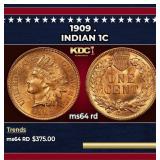 1909 Indian Cent . 1c Grades ms64 rd
