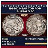 1938-d Buffalo Nickel Near Top Pop 5c ms67+ SEGS