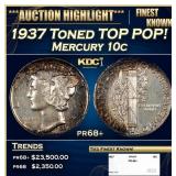 1937 Proof Mercury Dime Toned TOP POP! 10c pr68+ S