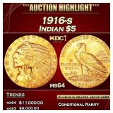 1916-s Gold Indian Half Eagle $5 ms64 USCG