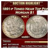 1891-p Morgan Dollar Toned Near Top Pop $1 ms66+ S