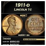1911-d Lincoln Cent 1c Grades ms64+ bn