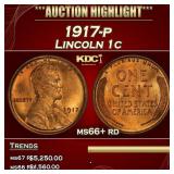 1917-p Lincoln Cent 1c ms66+ rd SEGS