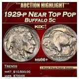 1929-p Buffalo Nickel Near Top Pop 5c ms66+ SEGS