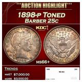 1898-p Barber Quarter Toned 25c ms66+ SEGS