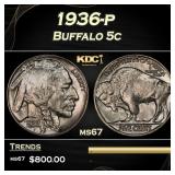 1936-p Buffalo Nickel 5c ms67 SEGS