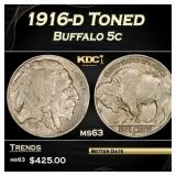1916-d Buffalo Nickel Toned 5c Grades ms63