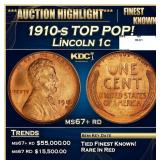 1910-s Lincoln Cent TOP POP! 1c ms67+ rd SEGS