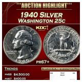 1940 Proof Washington Quarter Silver 25c pr67+ SEG