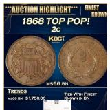 1868 Two Cent Piece TOP POP! 2c ms66 bn SEGS