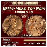 1911-p Lincoln Cent Near Top Pop! 1c ms67+ rd SEGS