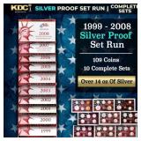 1999-2008 US Mint SILVER Proof Sets 109 Coins Tota