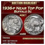 1936-p Buffalo Nickel Near Top Pop 5c ms68 SEGS