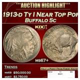 1913-d Ty I Buffalo Nickel Near Top Pop 5c ms67+ S