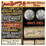 20 Unc Morgan Silver SEARS Dollar Roll 1884&S Ends