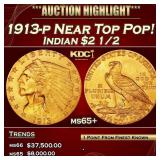 1913-p Gold Indian Quarter Eagle Near Top Pop! $2