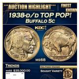 1938-d/d Buffalo Nickel TOP POP! 5c ms68 SEGS