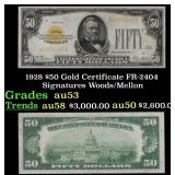 1928 $50 Gold Certificate Grades Select AU