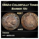 1892-o Barber Dime Colorfully Toned 10c Grades ms6