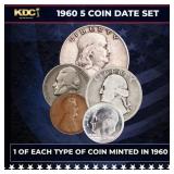 1960 5 Coin Date Set, 1 Of Each Type Of Coin Minte