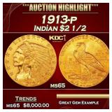 1913-p Gold Indian Quarter Eagle $2 1/2 ms65 SEGS