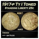 1917-p Ty I Standing Liberty Quarter Toned 25c Gra
