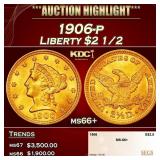 1906-p Gold Liberty Quarter Eagle $2 1/2 ms66+ SEG