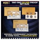 1961, 1962 & 1963 Silver Proof Sets 15 Coins In Or