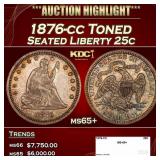 1876-cc Seated Liberty Quarter Toned 25c ms65+ SEG