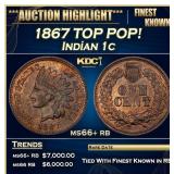 1867 Indian Cent TOP POP! 1c ms66+ rb SEGS