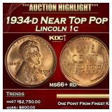 1934-d Lincoln Cent Near Top Pop 1c ms66+ rd SEGS