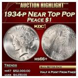 1934-p Peace Dollar Near Top Pop $1 ms66+ SEGS