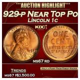 1929-p Lincoln Cent Near Top Pop! 1c ms67 rd SEGS