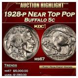 1928-p Buffalo Nickel Near Top Pop 5c ms67 SEGS